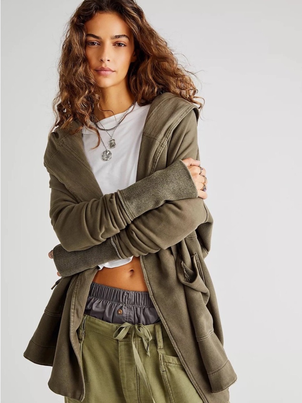 Free People Brentwood Cardigan Olive Green